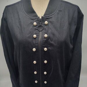 Vintage Pearl Accent Cinched Lane Bryant Black Womens Jacket Size 14/16